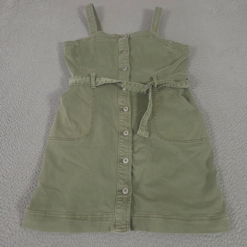 American Eagle Dress Womens L Green Button Front Belted Utility Cotton Stretch